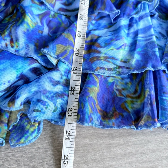 NWT OUTCAST CLOTHING KATIE STRAPLESS MINI DRESS AZURE FEATHER L Mesh Ruffle Y2K - Picture 14 of 15